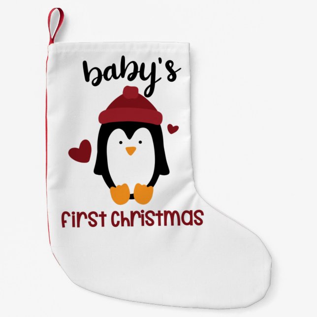 Calcetín Navideño Pequeño Bebés primera Navidad Feliz Navidad Pingüino Adu (Anverso)
