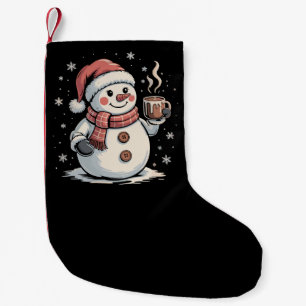 Calcetín Navideño Pequeño Bebida De Café De Hombre De Nieve Lindo Copo De Ni