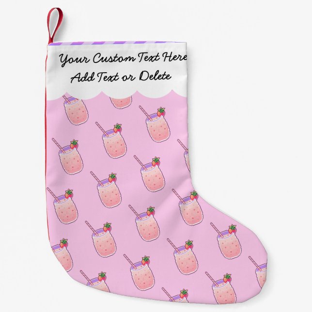Calcetín Navideño Pequeño Bebida de fresa Cute Kawaii Pixel Girly Pastel (Anverso)