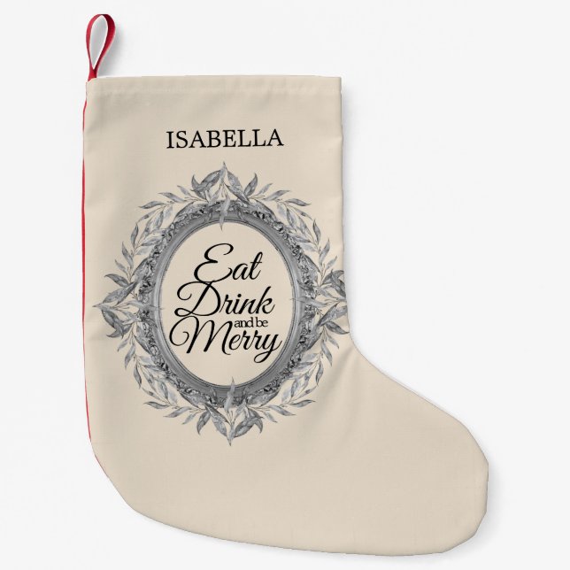 Calcetín Navideño Pequeño Bebida Sé Salsas De Plata De Cerezo Nombre De Leña (Anverso)