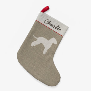 Calcetín Navideño Pequeño Bedlington Terrier Silhouette Perro personalizado