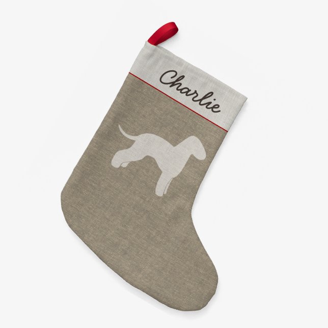 Calcetín Navideño Pequeño Bedlington Terrier Silhouette Perro personalizado (Frente (Colgado))