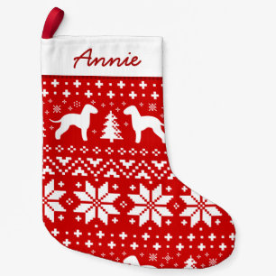 Calcetín Navideño Pequeño Bedlington Terrier Silhouettes daña el rojo de la