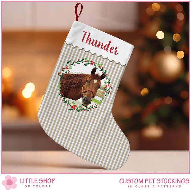 Calcetín Navideño Pequeño Beige Stripes Caballo Monograma Personalizable de  (Subido por el creador)