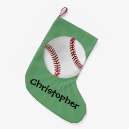 Calcetín Navideño Pequeño Béisbol personalizado en niños verdes