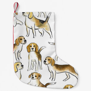 Calcetín Navideño Pequeño Belleza Beagle: Patrón de perro acuarela