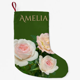 Calcetín Navideño Pequeño Bellísimas rosas blancas románticas rosadas