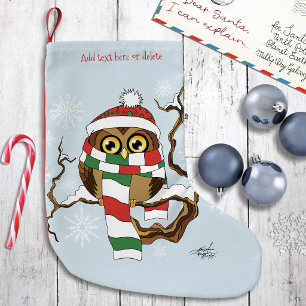 Calcetín Navideño Pequeño Bello búho de invierno Copos de nieve azules Fiest