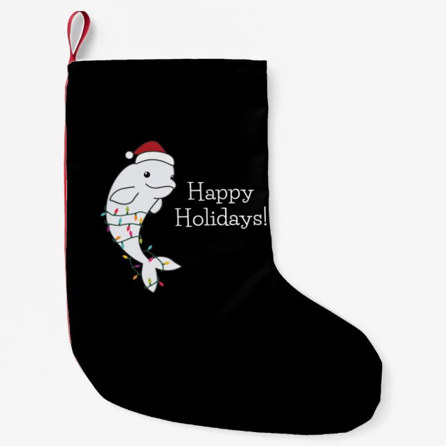 Calcetín Navideño Pequeño Beluga Ballena Feliz Navidad Animales de invierno  (Anverso)
