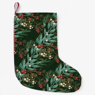 Calcetín Navideño Pequeño Berry verde botánico de ferias clásicas para Navid