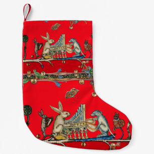 Calcetín Navideño Pequeño BESTIARIO MEDIEVAL HACIENDO MÚSICA, Conejo, Perro,