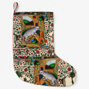 CALCETÍN NAVIDEÑO PEQUEÑO BESTIARIO MEDIEVAL RARO, MÚSICA,GATO TOCANDO ÓRGAN