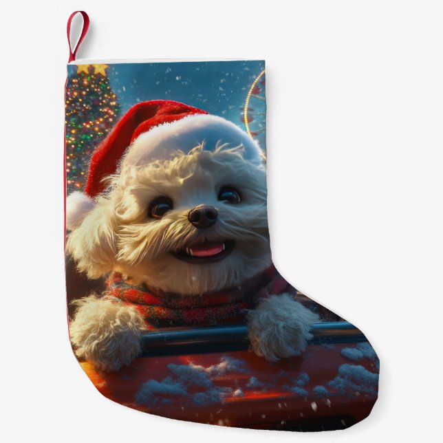 Calcetín Navideño Pequeño Bichon Frise Dog Roller Navidades de Pascua (Anverso)