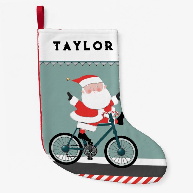 Calcetín Navideño Pequeño Bicicleta ciclista (Anverso)