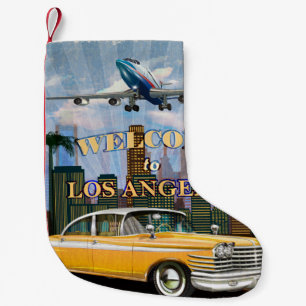 Calcetín Navideño Pequeño Bienvenidos al poster retro de Los Ángeles.