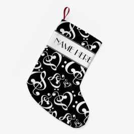Calcetín Navideño Pequeño Black And White Clef Hearts Music Notes Christmas
