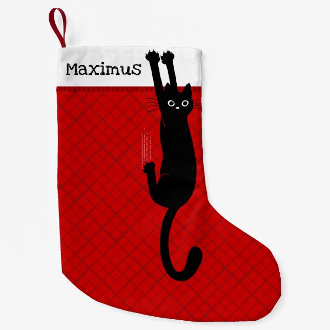 Calcetín Navideño Pequeño Black Cat Holding On Funny Christmas Stocking (Anverso)
