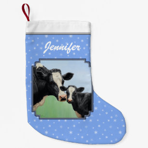 Calcetín Navideño Pequeño Black Holstein Cow & Cute Calf