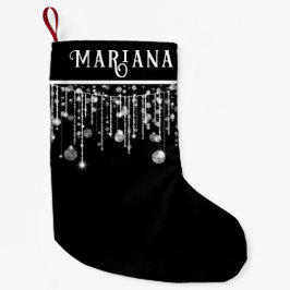 Calcetín Navideño Pequeño Black String Luces Pequeños Navidades Stocking