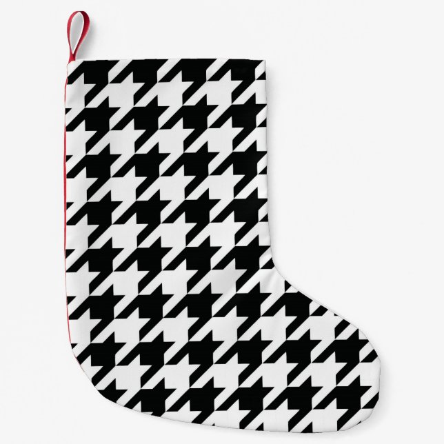Calcetín Navideño Pequeño Black White Classic Houndstap Check (Anverso)