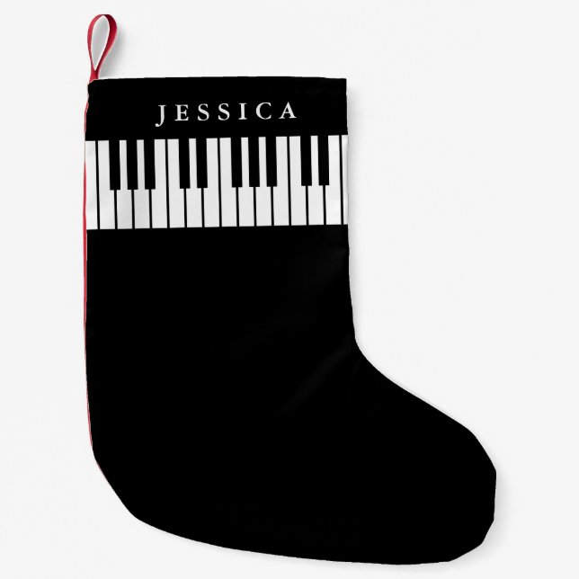 Calcetín Navideño Pequeño Black & White Piano Keyboard  (Anverso)