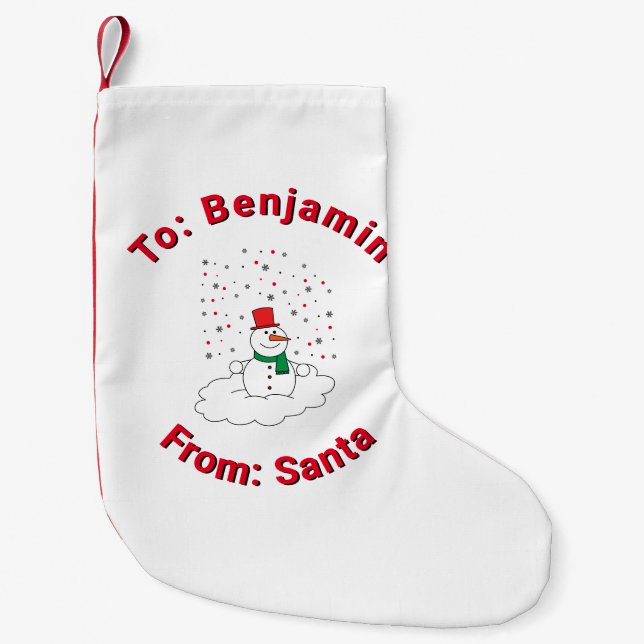 Calcetín Navideño Pequeño Blanco De Santa Personalidad Nombre Snowman Snowfl (Anverso)