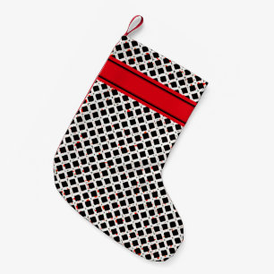 Calcetín Navideño Pequeño Blanco Negro Rojo Patrón Elegante Chic