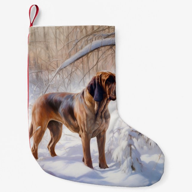 Calcetín Navideño Pequeño Bloodhound deja que nieve Navidades (Anverso)