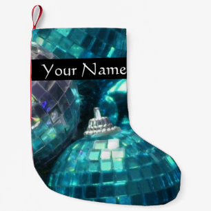 Calcetín Navideño Pequeño Blue Baubles Textos sembrando negro