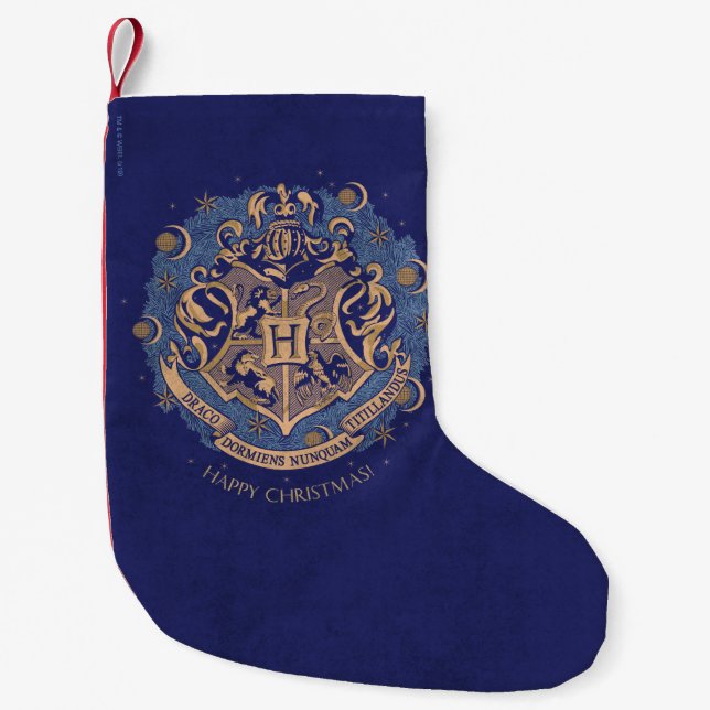 Calcetín Navideño Pequeño Blue HOGWARTS™ Wreath Escudo de vacaciones (Anverso)