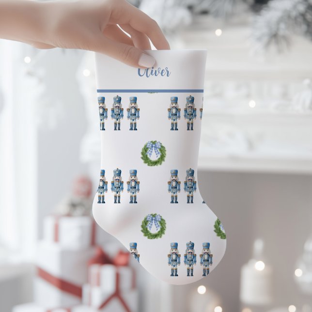 Calcetín Navideño Pequeño Blue Nutcracker Nostálgico  (Blue Nutcracker Christmas Stocking)