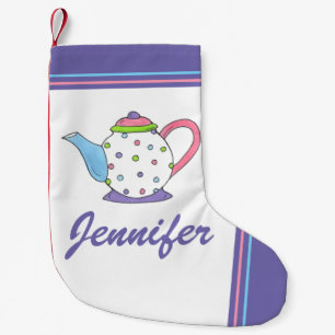 Calcetín Navideño Pequeño Blue Purple Polka Dot Teapot Tea Fiesta