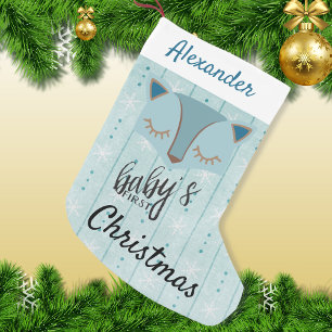 Calcetín Navideño Pequeño Blue Woodland Fox primera Navidad