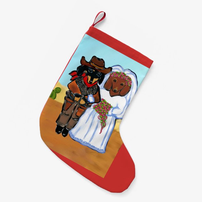 Calcetín Navideño Pequeño Boda de Doxie (Frente (Colgado))