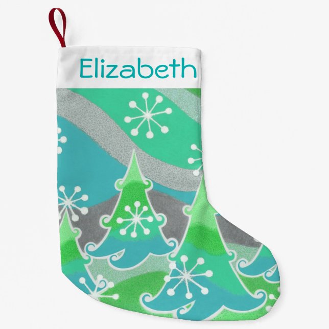 Calcetín Navideño Pequeño Bodega de nombres verdes de los árboles de inviern (Anverso)