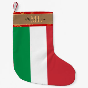 Calcetín Navideño Pequeño Bodega italiana, bandera italiana, monograma, copo