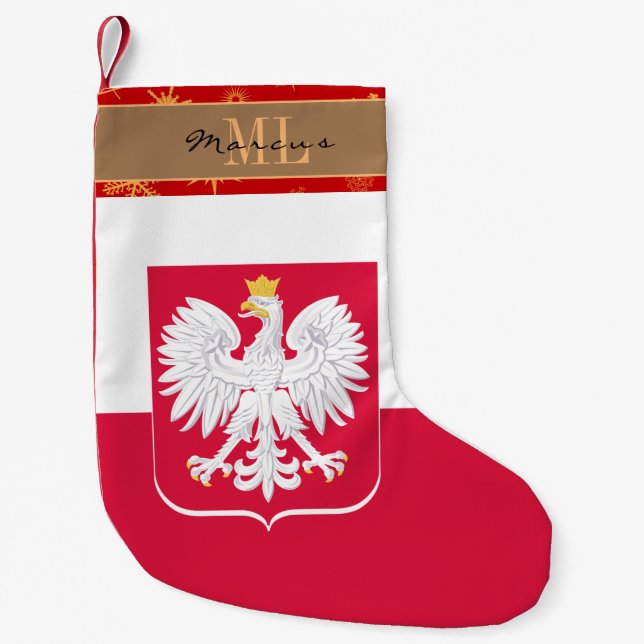 Calcetín Navideño Pequeño Bodega polaca, bandera polaca, monograma, copo de  (Anverso)