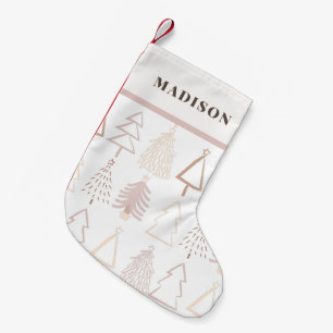 Calcetín Navideño Pequeño Boho Árboles de Navidad polvorientos blancos rosad