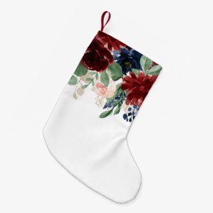 Calcetín Navideño Pequeño Boho Bloom Patrón azul de Borgoña y Marina