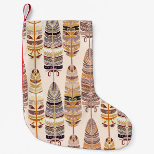 Calcetín Navideño Pequeño Boho Feathers: Patrón tribal de Seamless