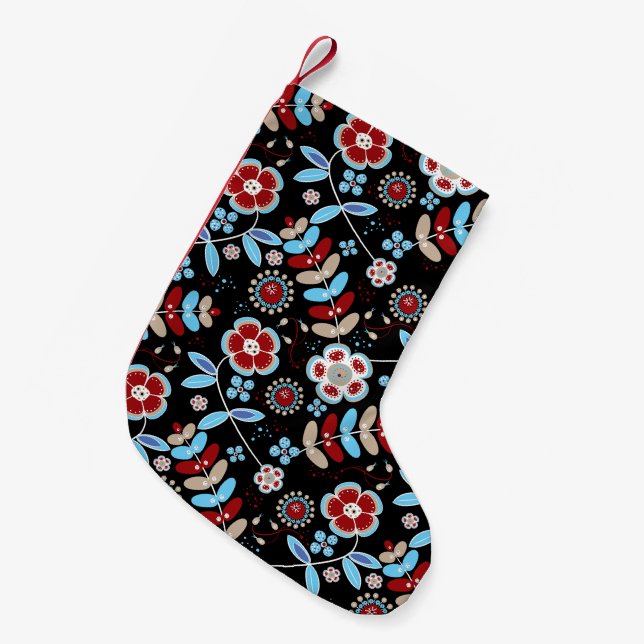 Calcetín Navideño Pequeño Bold Folk Floral Pattern (Frente (Colgado))