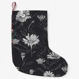 Calcetín Navideño Pequeño Bolígrafo negro de Chamomile: dibujo floral.