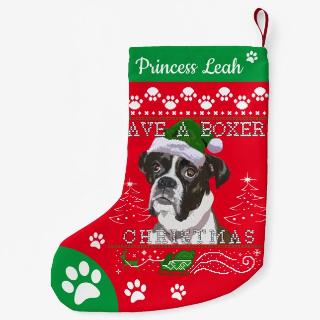 Calcetín Navideño Pequeño Bolsas de Navidades Boxer - Perro Boxer (Reverso)