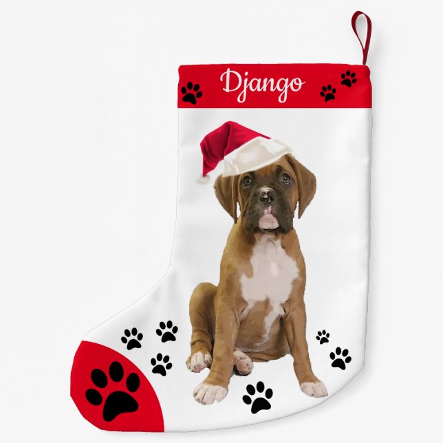 Calcetín Navideño Pequeño Bolsas de Navidades de Cachorros - Perro de Boxer (Reverso)