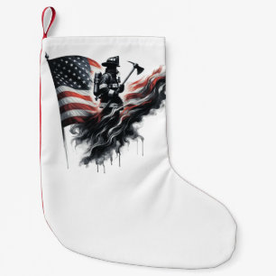 Calcetín Navideño Pequeño Bombero americano. Bandera de los Estados Unidos.