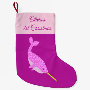 Calcetín Navideño Pequeño Bonito bebé rosada Narwhal Primer Navidad Personal