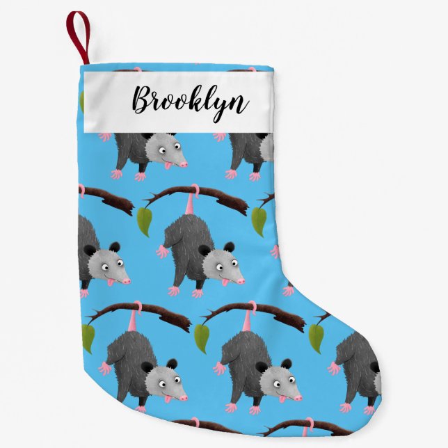 Calcetín Navideño Pequeño Bonito opossum colgando de un personalizado de suc (Anverso)