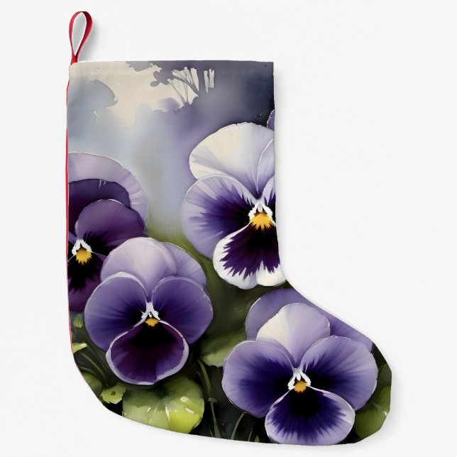 Calcetín Navideño Pequeño Bonito púrpura pintura acuarela (Anverso)