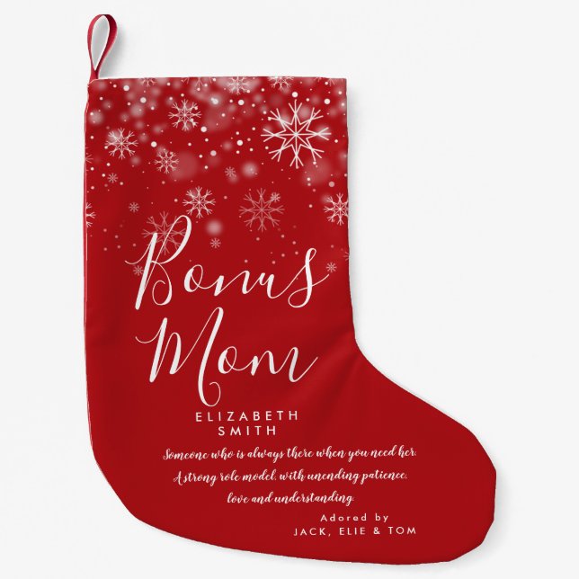 Calcetín Navideño Pequeño Bonos personalizados Mamá Stepmom Cita Nieve navid (Anverso)