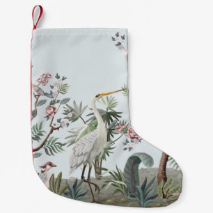 Calcetín Navideño Pequeño Borde de estilo chinoiserie con cigüeñas y peonist